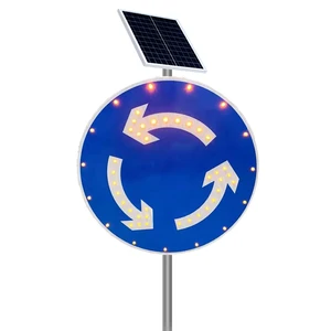 Customizable City Street Safety Aluminum Panel Signs for Sale 800mm 16V 5W Solar Blue Circular Route LED Flashing Traffic Sign