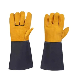 Welder Welding Gloves Thick Cowhide Split Kitchen Stove Heat Resistant Piercing Barbecue Gloves Yellow Black