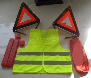 High Vis Emergency Reflective Safety Kit with Safety Vest and Warning Triangle Road Sign with Safety Vest and Package for Car