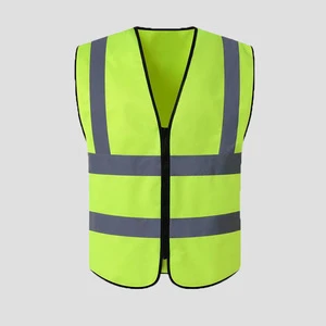 Reflective Fluorescent Yellow High Visibility Multi Pockets Breathable Polyester Roadway Use Night Worker Safety Vest Low Price