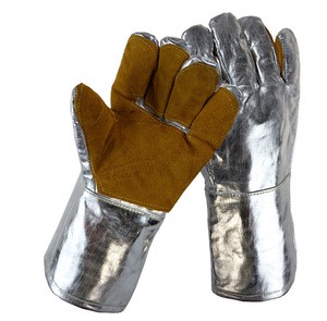 EN407 Welder Hot Sale Safety Resistant Fireproof Bbq Leather Aluminum Foil Cooking Extreme Proof Gloves Heat Insulation