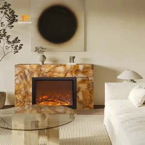Custom Natural Energy Yellow Crystal Citrine Quartz Stone Slab For Fireplace Wall Decoration