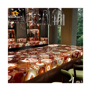 Natural Backlit Red Crystal Agate Chalcedony Translucent Stone Island Countertop Slab And Backsplash