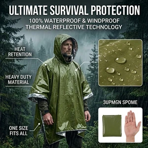 Thermal Mylar Emergency Rain Poncho Waterproof PE Aluminum Foil Survival Outdoor Camping First Aid Gear