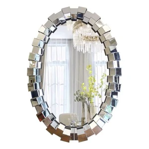 European Style Concave Convex Three-dimensional Wall-mounted Entrance Decorative Oval Bathroom Mirror