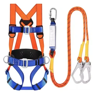 Wesure Fall Protection Full Body Harness Safety Belt Lanyard Aluminum Alloy Quick Connect Buckle 4 D-Rings Fixed Length