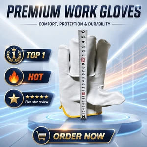 Heavy Duty White Beige Leather Welding Gloves Wear Resistant Heat Proof Industrial Safety Gloves for Welding Work