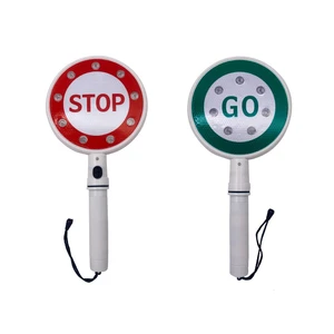 Reflective Parking Lot Traffic Safety Red Green Command Handheld Flashing LED Stop Go Sign