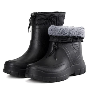 Men's Warm EVA Rain Boots and Fleece Lining Lightweight Rubber Shoes for Winter Labor Protection