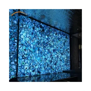 Gemstone Stone Backlit Natural Blue Large Agate Polished Marble Slab Hotel Bar Table Countertop Agate Slab For Bar Counter Top