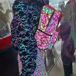 100% Polyester Waterproof Rainbow Reflective Printed Taffeta Fabric Washable Medium Weight Garment Fabric for Jackets Dresses
