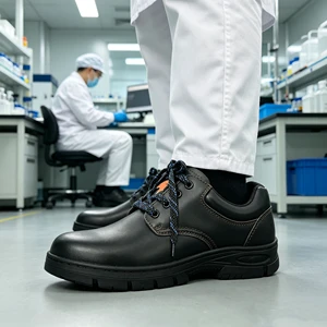 SOLID STONE Fashion Safety Shoes Black Full Leather Orange Lightning Logo Steel Toe Anti-Slip Footwear for Supermarket Retail