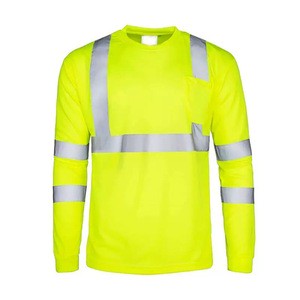 ANSI Class 3 Fluorescent Yellow Long Sleeve Hi Vis Shirt Customizable Logo Reflective Construction Engineer Safety Vest