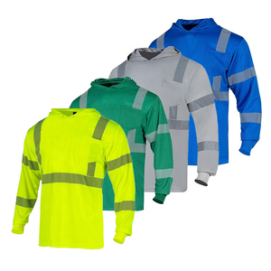 UPF 50 Class 3 Reflective High Visibility Long Sleeve Safety T-Shirt Hood Logo Quick Dry Breathable for Men Workplace Use