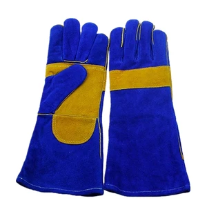 Long Cuff Heat Resistant Welder Gloves SPC Safety Blue Cow Split Leather Welding Gloves with Reinforced Thumb Palm & Cuff Patch