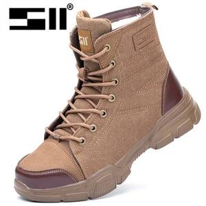 Men's Labor Protection Large Size Anti-smashing Anti-puncture Lightweight Breathable Steel Toe High-top Safety Shoes