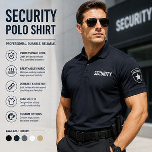 Black Security Guard Polo Shirt Short Sleeve Uniform Custom Logo Workwear For Staff
