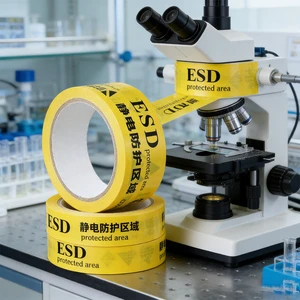 ESD Warning Tape with Yellow and Black Marking for Static Sensitive Area Identification and Safety Compliance