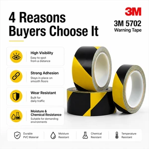 3M 5702 Safety Stripe Vinyl Tape Black Yellow Warning Tape 50mm X 33m