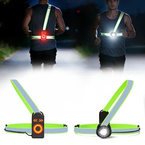 Custom New IPX6 Waterproof Rechargeable Reflective LED Safety Vest Adjustable Angle Chest Light 360 Lumen CE Certified Running