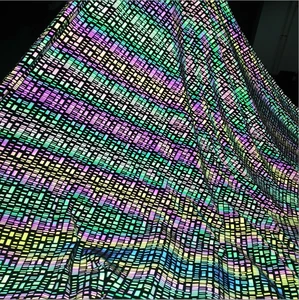 High Light Polyester Spandex Elastic Reflecting Stretched Square Print Pattern Rainbow Reflective Visible Jacket Garment Fabric