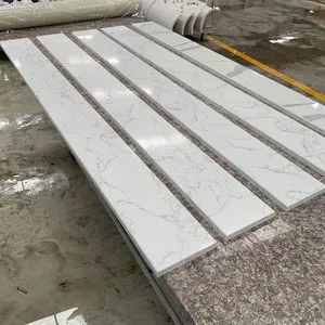 Customize Shower Artificial Quartz Carrara Marble Stone Curb 6x72 Inches