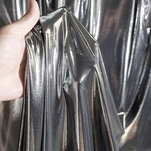 Liquid Metal Shiny Glitter Girls Garment Dress Fabric Metallic Silver Reflective Spandex Foil Fabric for Sportswear Swimsuits