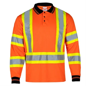Wholesale Hi Vis Long Sleeve Reflective Safety Work Polo Shirt Men's Workwear Construction Shirt Protection Security Polo Shirts