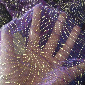Two Tone Color Changing Moonlight Fabric , Reflective Metallic Lurex Mesh Fabric with Gold Lame