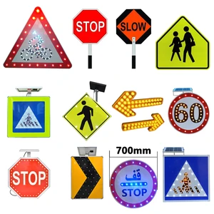 Customized High Reflection Traffic Road Safety Warning Signs Integrated Aluminum Board Led Arrow Solar Powered Traffic Stop Sign
