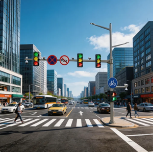 Multifunctional Integrated Traffic Light Pole with CCTV Cameras & Road Signs for Smart City