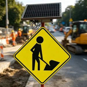 Portable 18 Inch 17V 28W Aluminum High Brightness Reflective Front Facing Solar Powered Flashing LED Traffic Sign