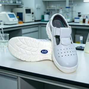 Breathable Steel Toe Anti-smash Esd Safety Sandals Work Shoes White Cleanroom PU Antistatic Safety Shoes for Labor Protection