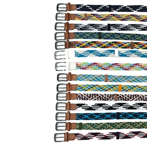 In Stock Woven Belt Multi-color Elastic Braided Fabric Belt For Men Women With New Style Alloy For Pin Buckle