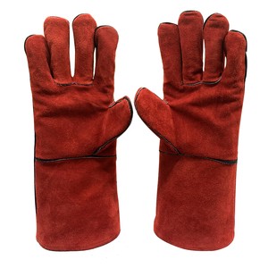 Factory Sale Heat Resistant Red Leather Welding Gloves Long Pattern Cow Skin Leather Safety Hand Gloves