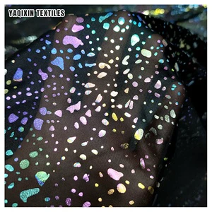 YX2234 New Fluorescent Effect Black Soft Polyester Colorful Glitter Mesh Tulle Fabric Knit Reflective Luminous Mesh Fabric
