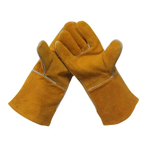 Labour protection Welding Gloves Long Seamless Plush Cowhide Welder Gloves High Temperature Resistant Soft and Wear-resistant