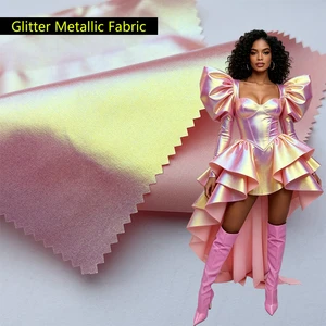 Low Price Wholesale Laser Reflective Glitter Rainbow Fabric Polyester Woven Fabric Metallic Fabric for Dress