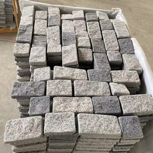 Tumbled light gray granite cobblestone on mesh Outdoor Heavy Duty Thickest Cube Pavers