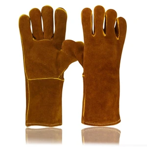 2026 Cow Split Leather Yellow Piping Welding Gloves Safety Protection with Inside Fleece and Cotton Lining Welding Gloves