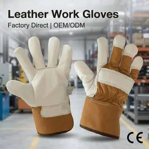 Heavy Duty Cowhide Leather Work Gloves Fleece Lined Latex Free Abrasive Heat Resistant Anti Slip Durable Welding Gloves