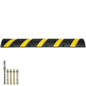 72'' Dual Channel Rubber Speed Bump Durable Traffic Hump with Bright Yellow Reflective Strip Supports 22000 Lbs