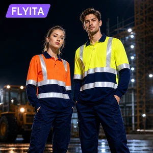 EN20471 Long Sleeve Quick Dry Construction Mining Reflective Safety Work Uniform Hi Vis Worker Shirts High Visibility Workwear