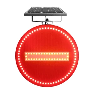 Factory Price Flashing No Entry Safety Warning High Visibility 24 Inch Red Circular LED Solar Reflective Traffic Sign