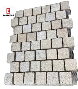 Natural Beige Granite Mesh Back Cobblestone Yellow Granite Cobble Stone for Walkway Driveway Patio