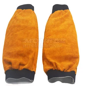 Durable Arm Protection Gear Fire Resistant Leather Welding Arm Covers Industrial Split Cowhide Leather Welding Sleeves