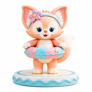 Personalized Custom Gift Set 8cm Cute Pink Fox PVC Figure Swimming Exploration Toy Kids Festival Holiday Collectible Present