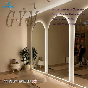 Customized High Quality Large Art Deco Silver Wall-Mounted Gym LED Mirror Touch Switch Eco-Friendly Smart Full Wall Mirror