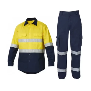 Hi Vis Reflective Safety Work Shirt Mens Workwear Pant Shirt Fluorescent Yellow High Visibility Protective Reflective Workwear