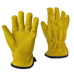 Highly Durable Double-Layer Full Leather Welding Gloves Slip-Resistant Golden Driver Gloves Heat-Insulating Anti-Static 11 oz